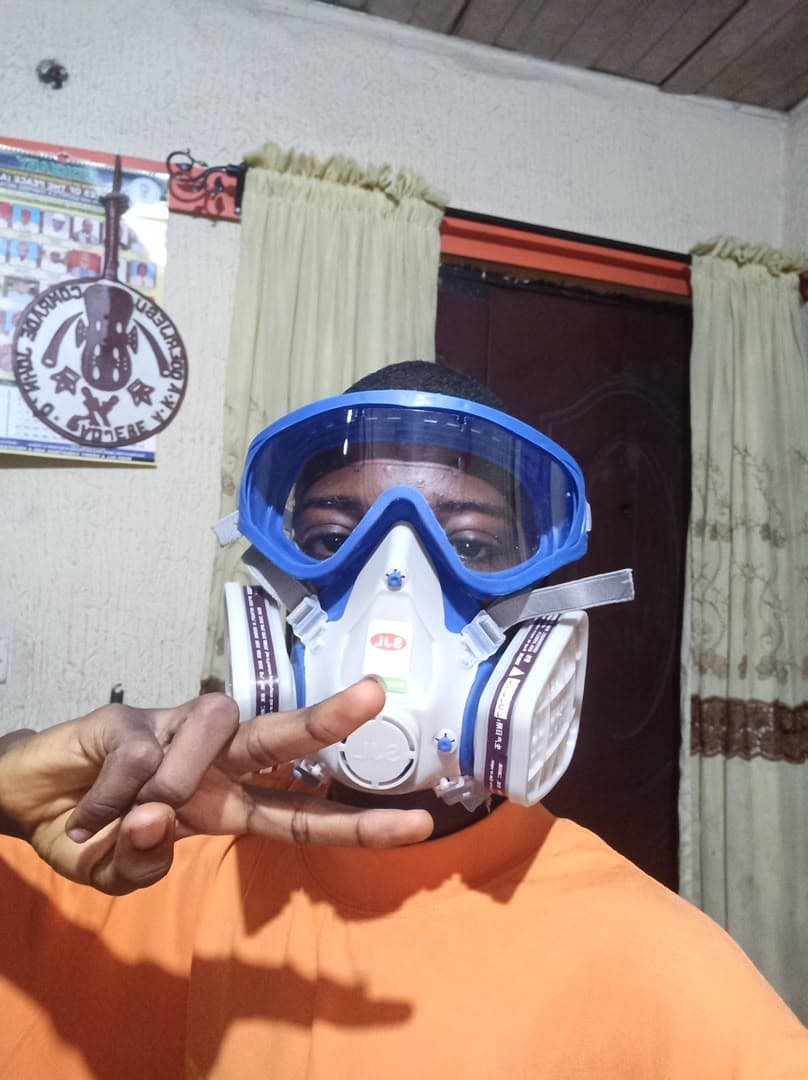 Ovwighosuotu Darlington, DIY tech creator and mechanical engineering student, in safety gear